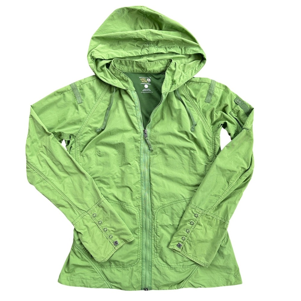Mountain Hardwear Hooded Jacket Women 10 Green Full Zip Utility Windbreaker Good